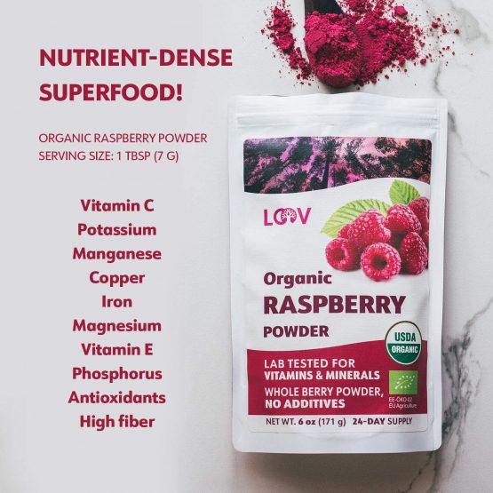 LOOV Organic Raspberry Powder, Made from 100% Whole Raspberries, Powdered Freeze Dried Raspberries, 171 g, Raw, Grown in Europe, 24-Day Supply, No Added Sugar - Image 2
