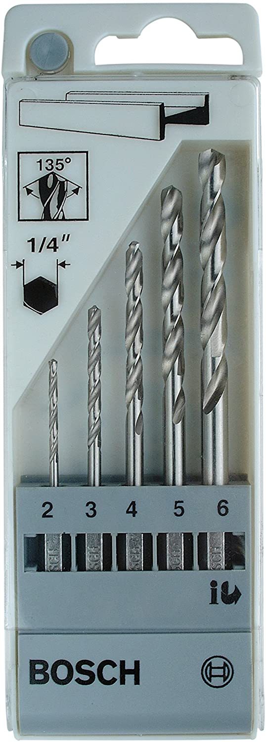 Bosch 5x PRO Metal HSS-G Hex Twist Drill Bit Set (for Non-ferrous metals, Steel, diameter 2,0, 3,0, 4,0, 5,0, 6,0 mm
