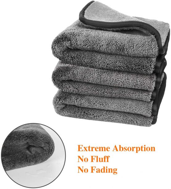 GTF Microfibre Car Cleaning Cloths, Upgraded 1200gsm Ultra-Thick Car Drying Towel Microfiber Cloth for Car and Home Polishing Washing and Detailing 16'' x 16''(3 pack) - Image 2