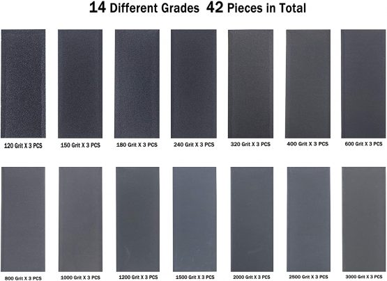 42 Pcs Assorted Grit Sandpaper 120 to 3000 Dry Wet Waterproof Sandpaper for Wood Furniture Finishing Metal Sanding Automotive Polishing,9 x 3.6 Inch - Image 2
