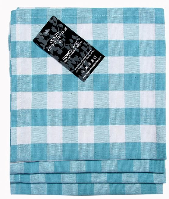 Homescapes - Four - Block Check Napkins - Blue White Check - 100% Cotton - 18 x 18 Inch (45 x 45 cm) Easy care table Hand Woven Napkins - Washable at 60 Deg C 