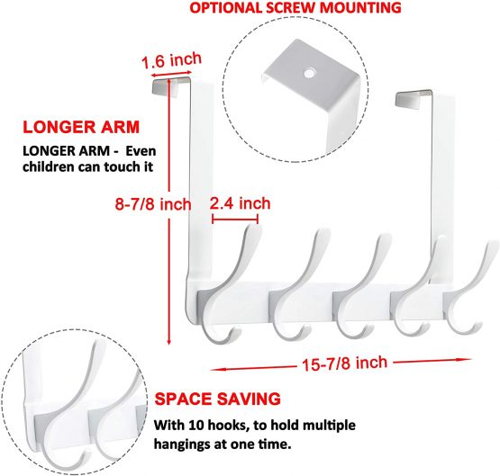 Dseap Over the Door Hook Hanger, Heavy Duty Over the Door Towel Rack Coat Rack for Clothes Hat Towel, White, 2 Packs - Image 2