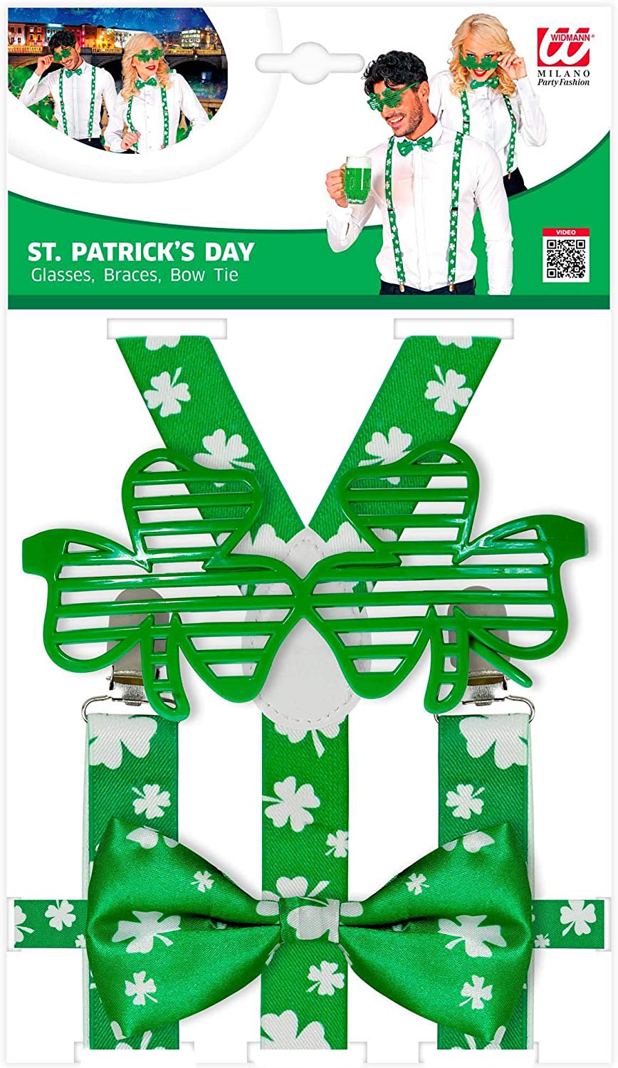 Widmann W MILANO Party Fashion - St Patrick's Day Glasses Braces Bow Tie Carnival Fancy Dress Party, Green - Image 2