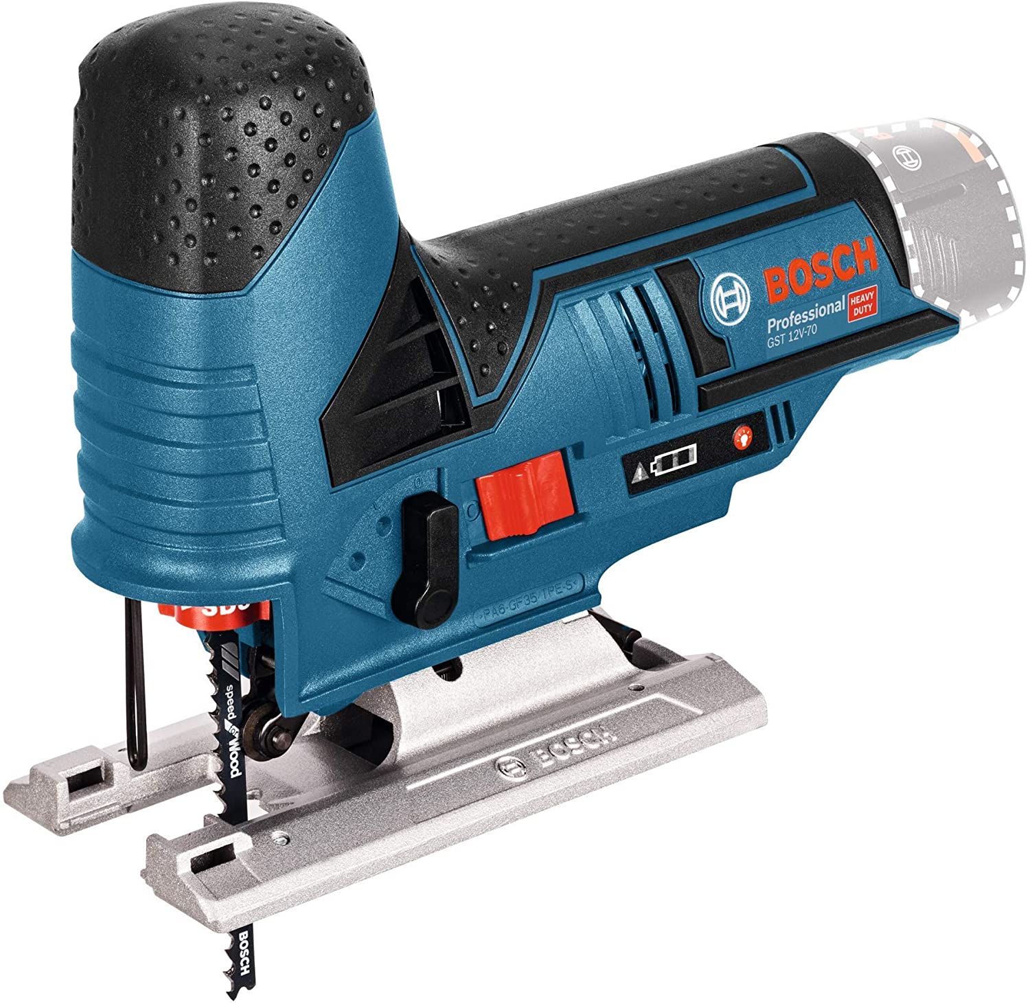 Bosch Professional 12V System GST 12V-70 cordless jigsaw (2 x saw blades, glide shoe, anti-splinter guard - Image 4