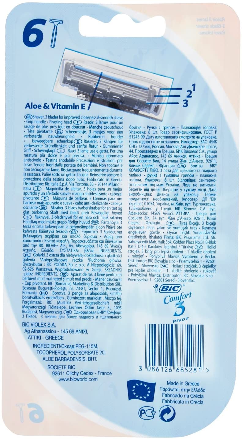 Bic Comfort 3 Pivot Disposable Razors with 3 Blades Pack of 6, Blue, 1 count (Pack of 6) - Image 3