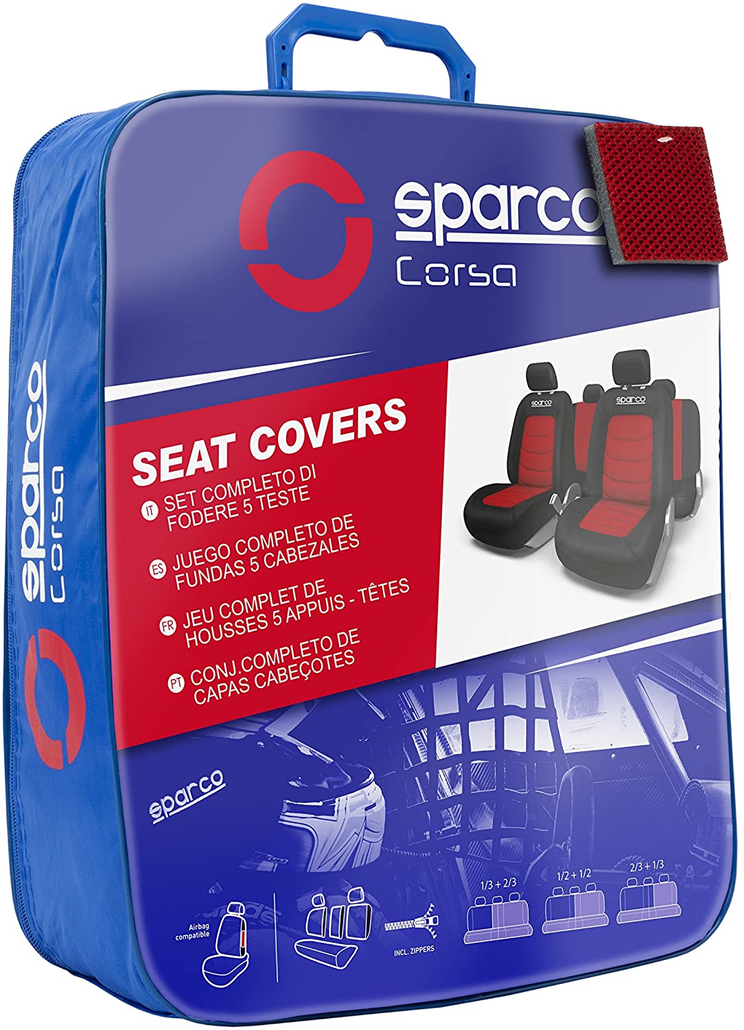Sparco SPC1019RS 11-Piece Car Seat Cover Set, S-Line Corsa, Red - Image 4