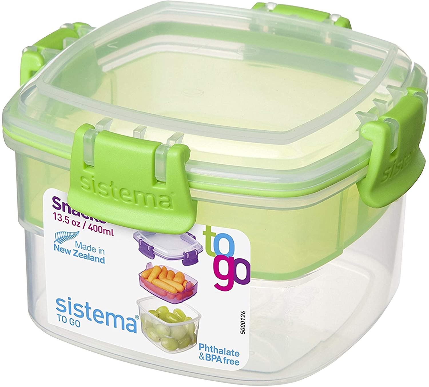 Sistema Snacks TO GO Food Storage Container, Assorted Colours, 400 ml