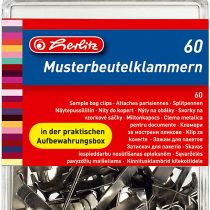 Herlitz Sample Bag Clip, Flat Top, 60 Pieces in Hanging Box, Metal 60 Stück Silver