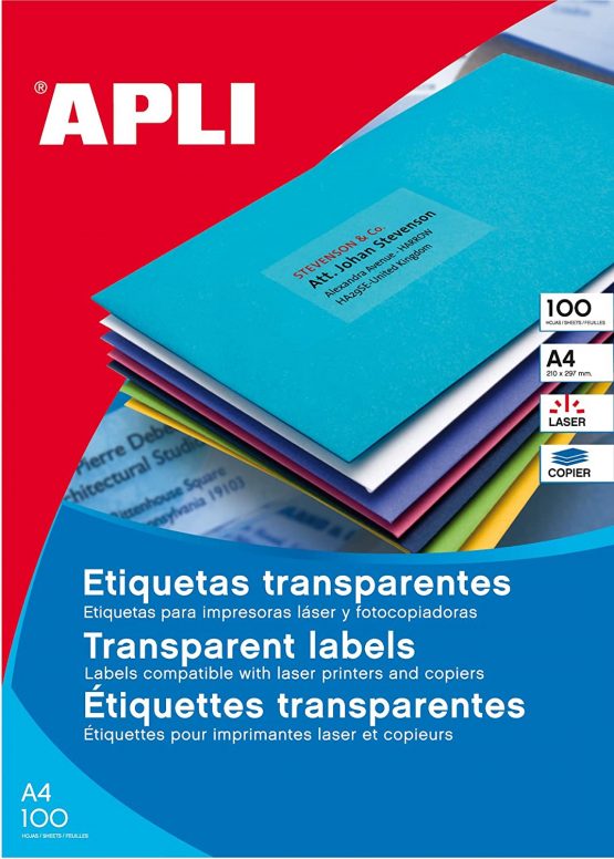 APLI White Printable Labels Polyester 20 hojas Translucent