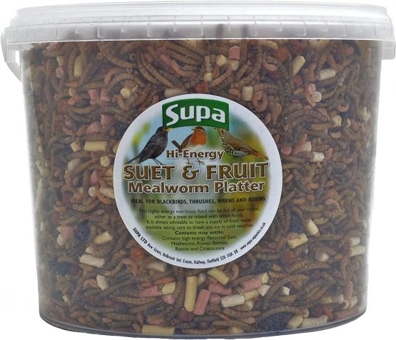 Supa Dried Mealworms, Hi-Energy Suet Pellets & Fruit Platter Mix for Wild Birds, 3 Litre Bucket, High Energy Protein Rich Treat For Garden Birds, Attract More Birds To Your Garden.