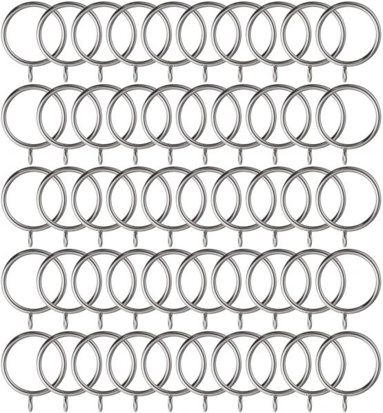 ASelected 50 Pack 38mm Curtain Hanging Rings - Metal Curtain Drapery Pole Hooks fit Rods up to 35mm diameter - Sliver
