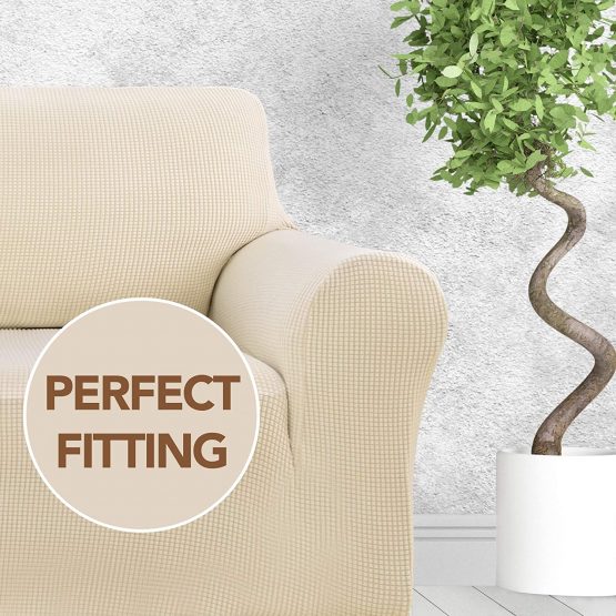 Deconovo Christmas Decorations Full Coverage Sofa Covers 2-Piece Fitted Spandex Sofa Furniture Protector Slipcover Jacquard Stretch Anti-wrinkle Slip Resistant Couch Cover(Chair, Red) - Image 3