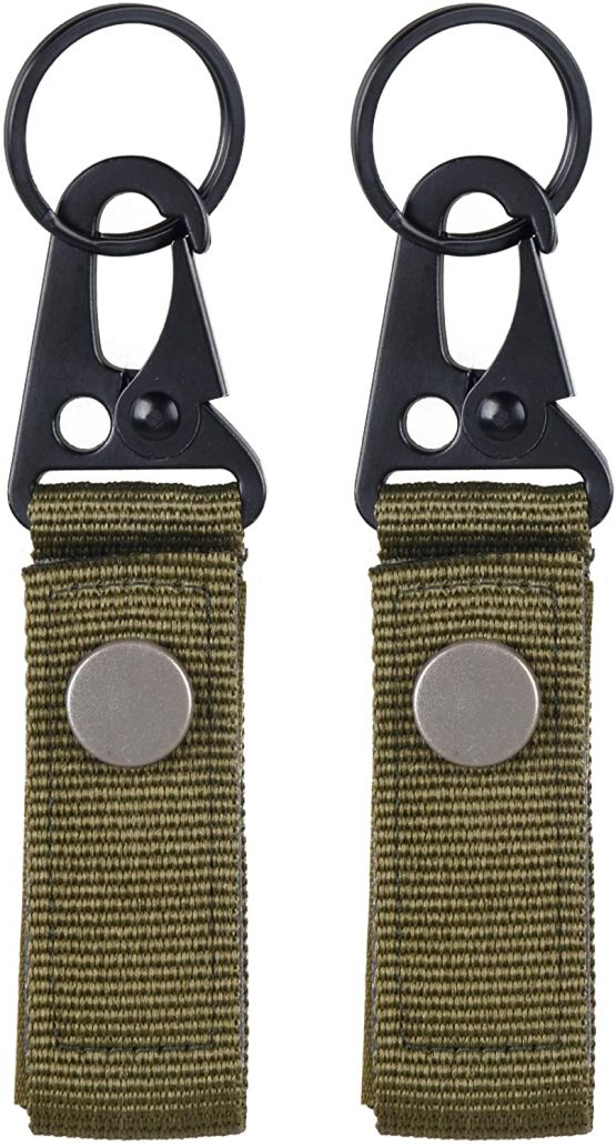 Azarxis Tactical Hanging Belt Webbing Carabiner Buckle Molle Strap Nylon Snap Hook Clip, Keychain Keyholder Ring Tactical Backpack Molle Clip for Climbing Hiking Outdoor (Army Green - Pack of 2)