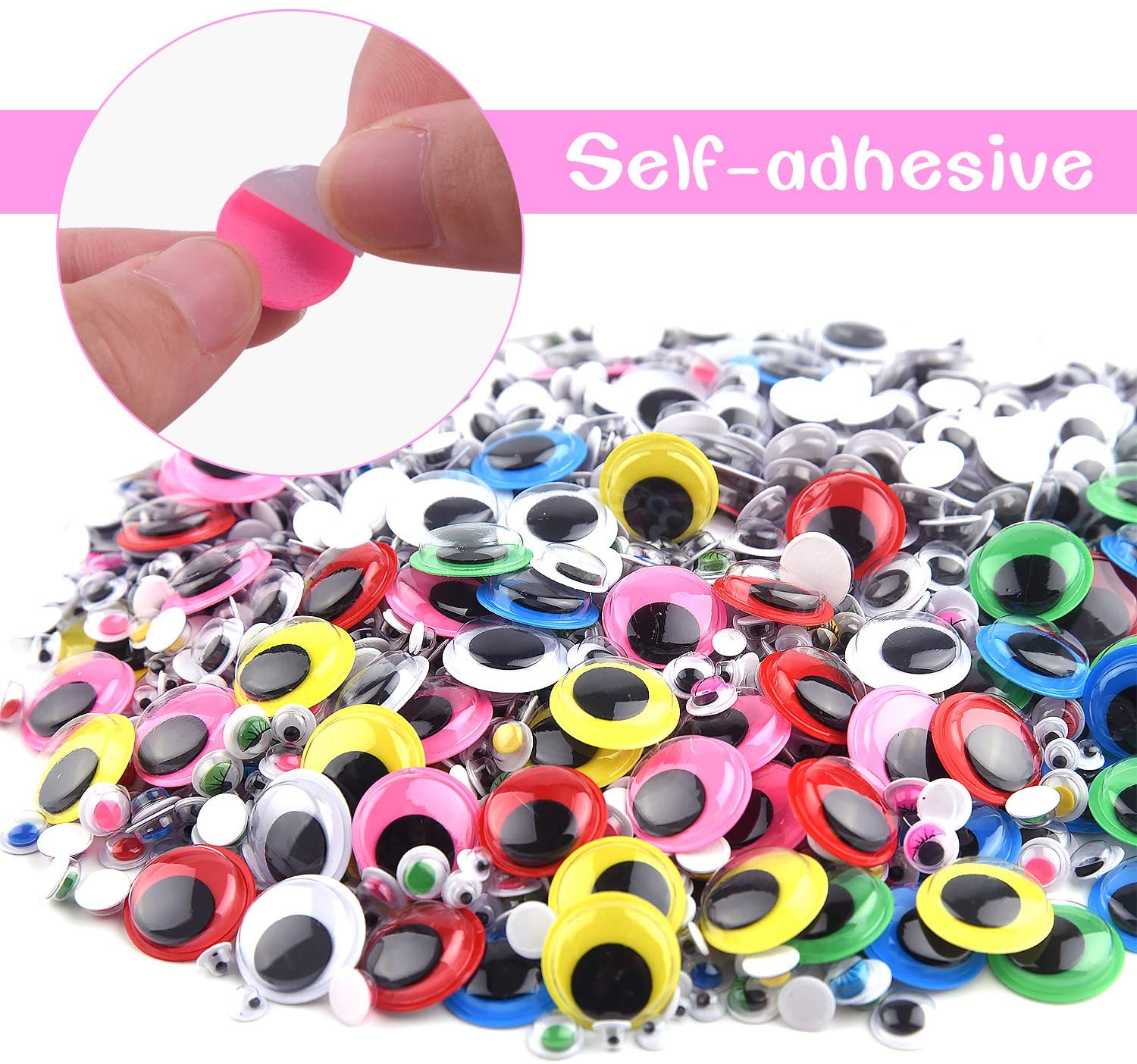 FEPITO 1600Pcs Wobbly Wiggle Googly Eyes Self Adhesive for Dolls DIY Toys Craft Scrapbooking Decorations Assorted Size - Image 4