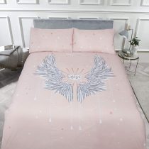 Rapport Angel Wings Glitter Double Duvet Quilt Cover Bedding Set Blush Pink, Polycotton