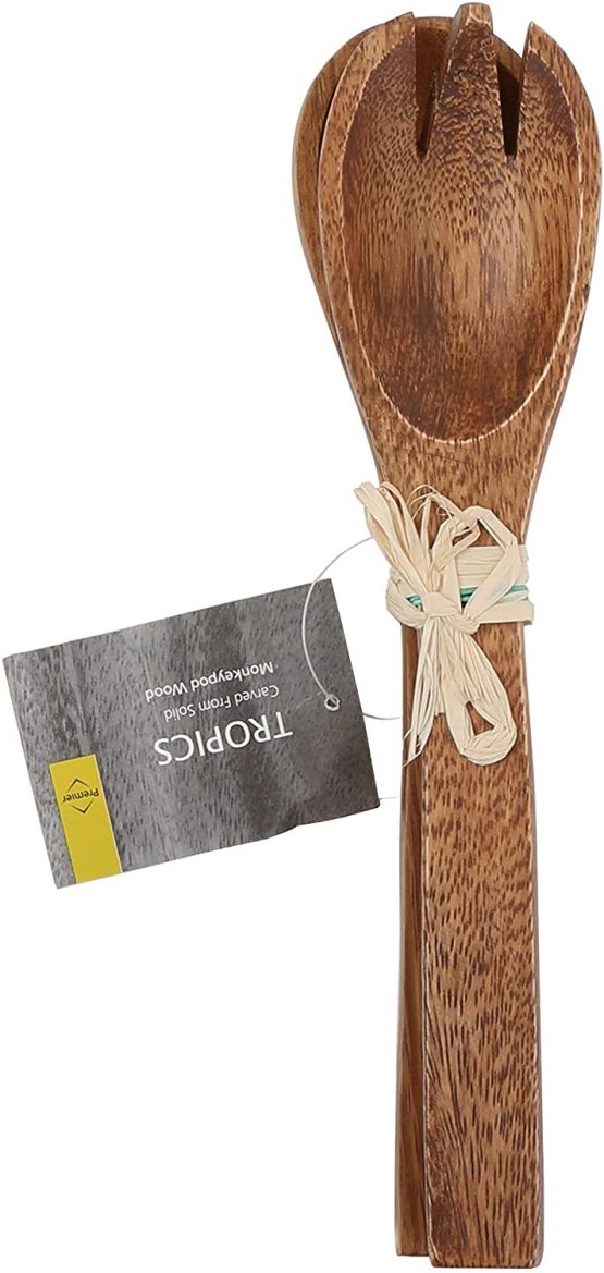 Premier Housewares 1104580 Salad Servers Salad Bowl & Servers Salad Tongs Wooden Tongs Wooden Fork Small Wooden Spoon bamboo Tongs 26 cm x 3 cm x 2 cm - Image 3