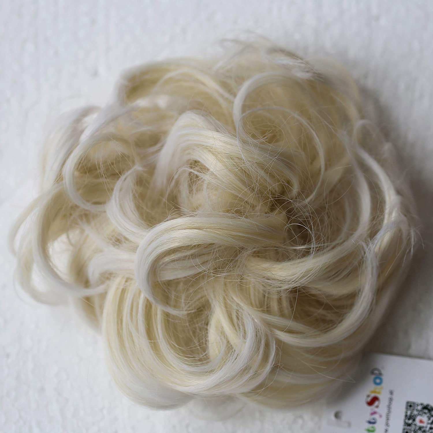 CAISHA Large Hairpiece Scrunchy Instant Updo Curly Messy Bun White Blonde Mix G31E, Whiteblond