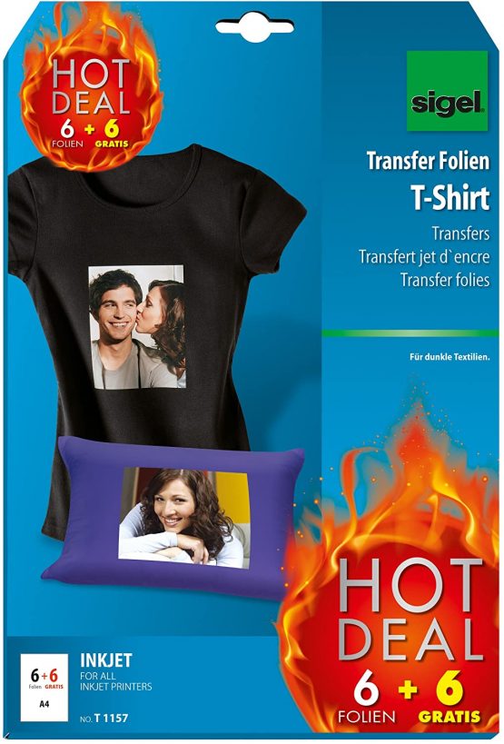 SIGEL T1157 Inkjet T-Shirt Transfer for Dark Textile, A4, 12 Sheets