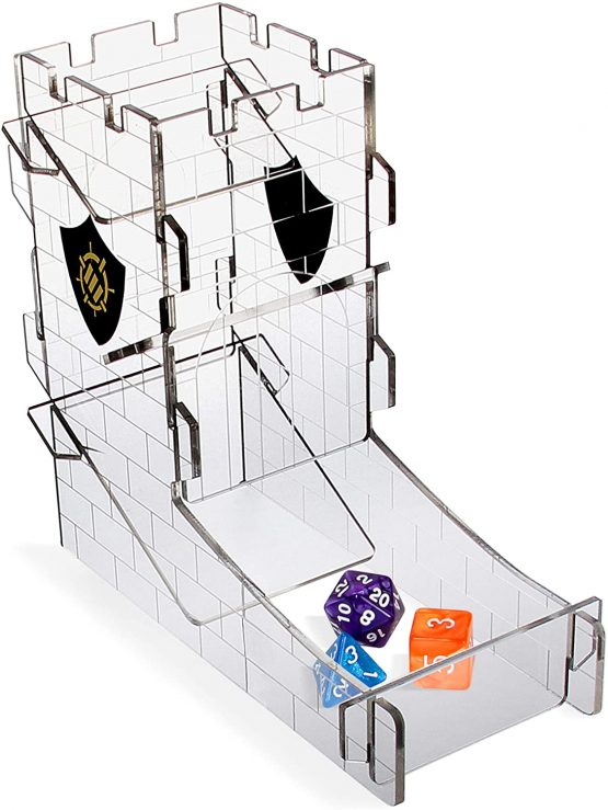 ENHANCE Dice Tower Dice Tray for Tabletop RPG Games - Castle Tower Design, Portable Dice Roller, Roll Up to 14 Standard Dice at Once - Etched Castle Rolling Tray Tower Great for Game Nights