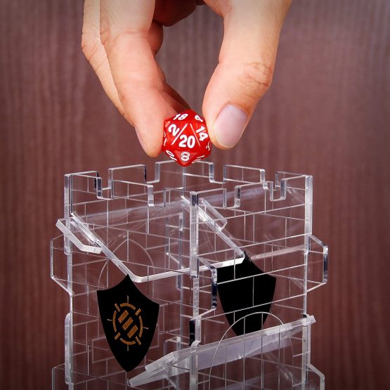 ENHANCE Dice Tower Dice Tray for Tabletop RPG Games - Castle Tower Design, Portable Dice Roller, Roll Up to 14 Standard Dice at Once - Etched Castle Rolling Tray Tower Great for Game Nights - Image 2
