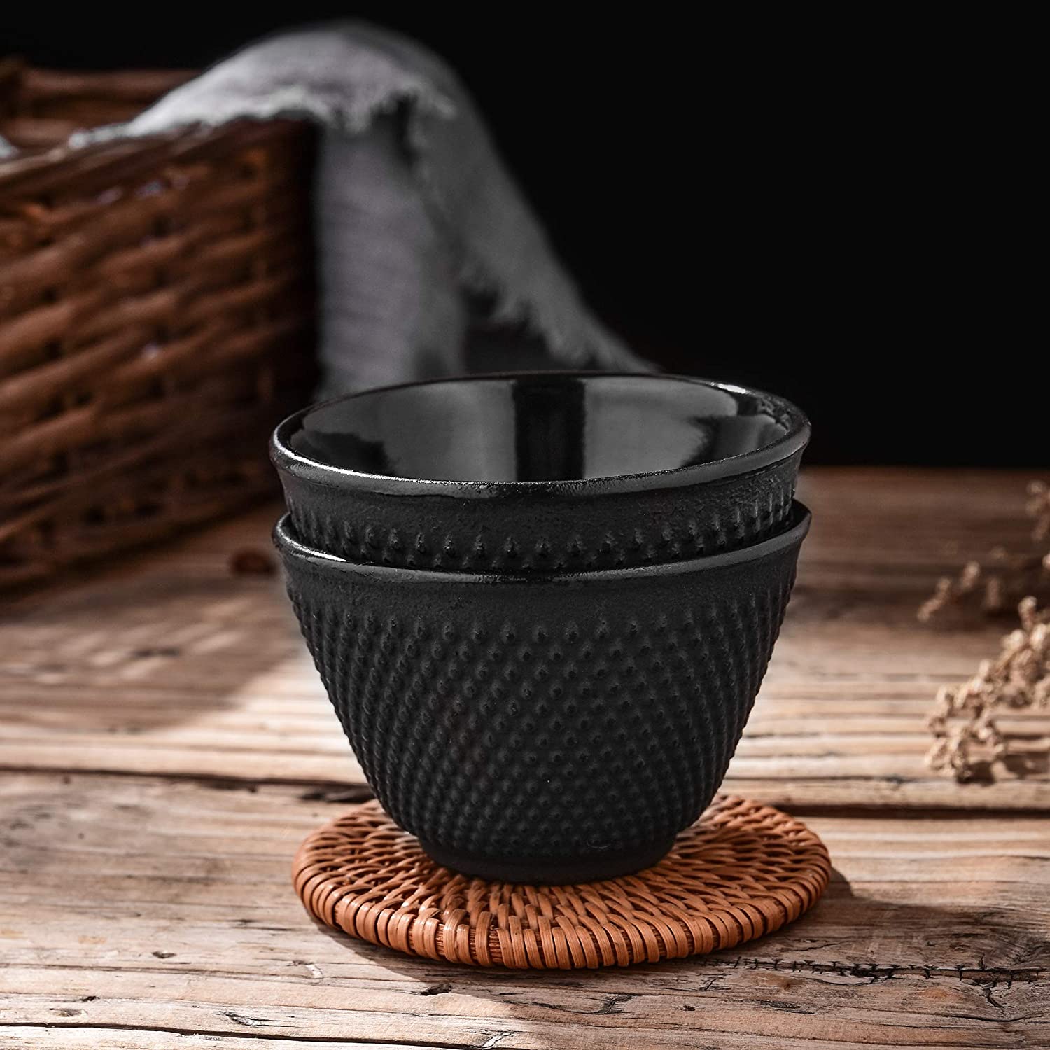 Velaze Iron Tea Cups, Japanese Style Enameled Cast Iron Teacup Set of 2, Polka Dot Iron Retro Cup (120ML) - Image 4