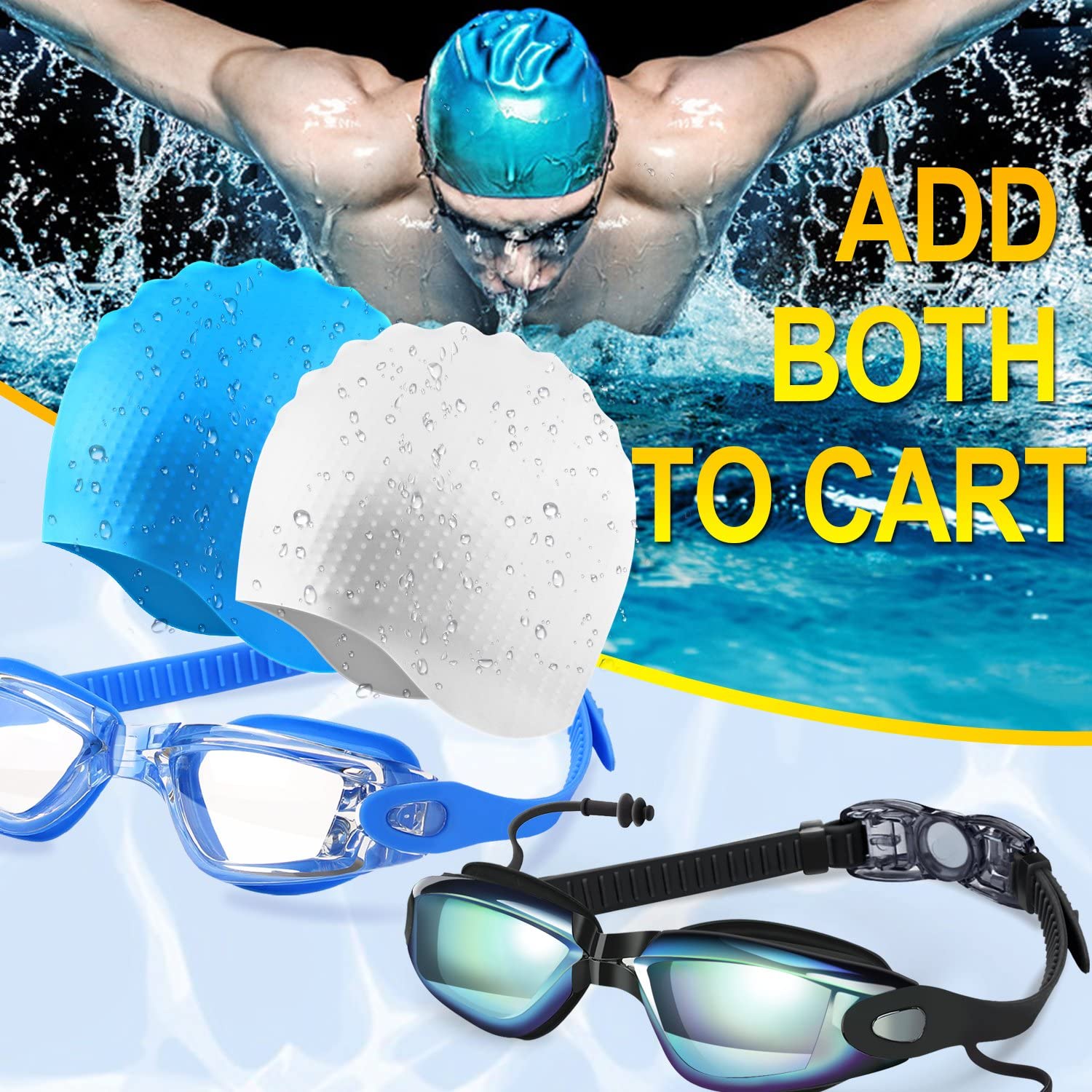 COOLOO Swimming Goggles, 2 Pack Swim Goggles for Adult Men Women Youth Kids 8+ - Image 2