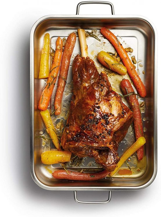 MasterClass KCMCROAST37 Deep Stainless Steel Roasting Tin with Folding Handles and Hob Compatible Design, 37 x 27 x 6.5 cm, Silver - Image 3