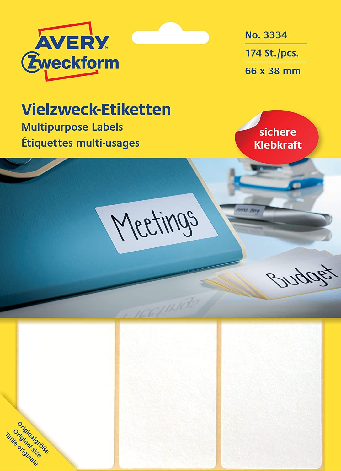 Avery Zweckform 3334 Multi-Purpose Labels 29 Sheets 174 Labels 66 x 38 mm White, 66x38 mm