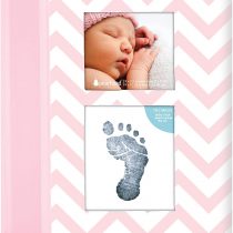 Pearhead First 5 Years Chevron Baby Memory Book with Included Clean-Touch Baby Safe Ink Pad to Create Baby's Handprint or Footprint, Keepsake Milestone Journal, Beautiful Gift for Any New Mum, Pink