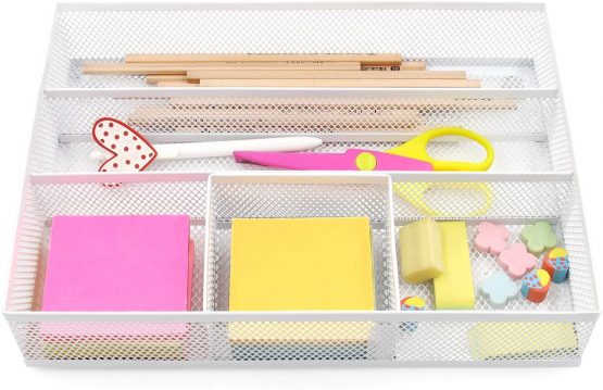 EasyPAG Mesh Drawer Organiser Tray Desk Draw Tidy Office Stationery Storage Pen Holder,White - Image 3