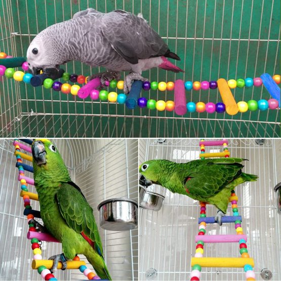 UEETEK Colorful Ladder Bird Toy，12-Step Flexible Ladders Wooden Rainbow Bridge Swings for Parrots Pet Trainning (Random Color) - Image 3