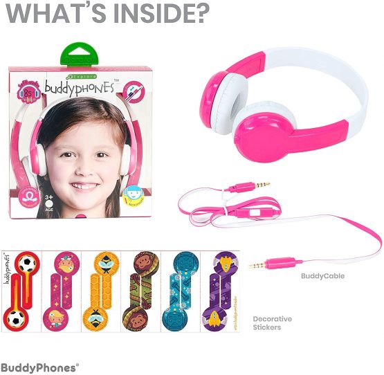 BuddyPhones Explore Non Foldable, Kids Volume Limiting Headphones, Built-In Audio Sharing Cable and In-Line Mic, Compatible with Fire, iPad, iPhone, and Android Devices- Pink - Image 3