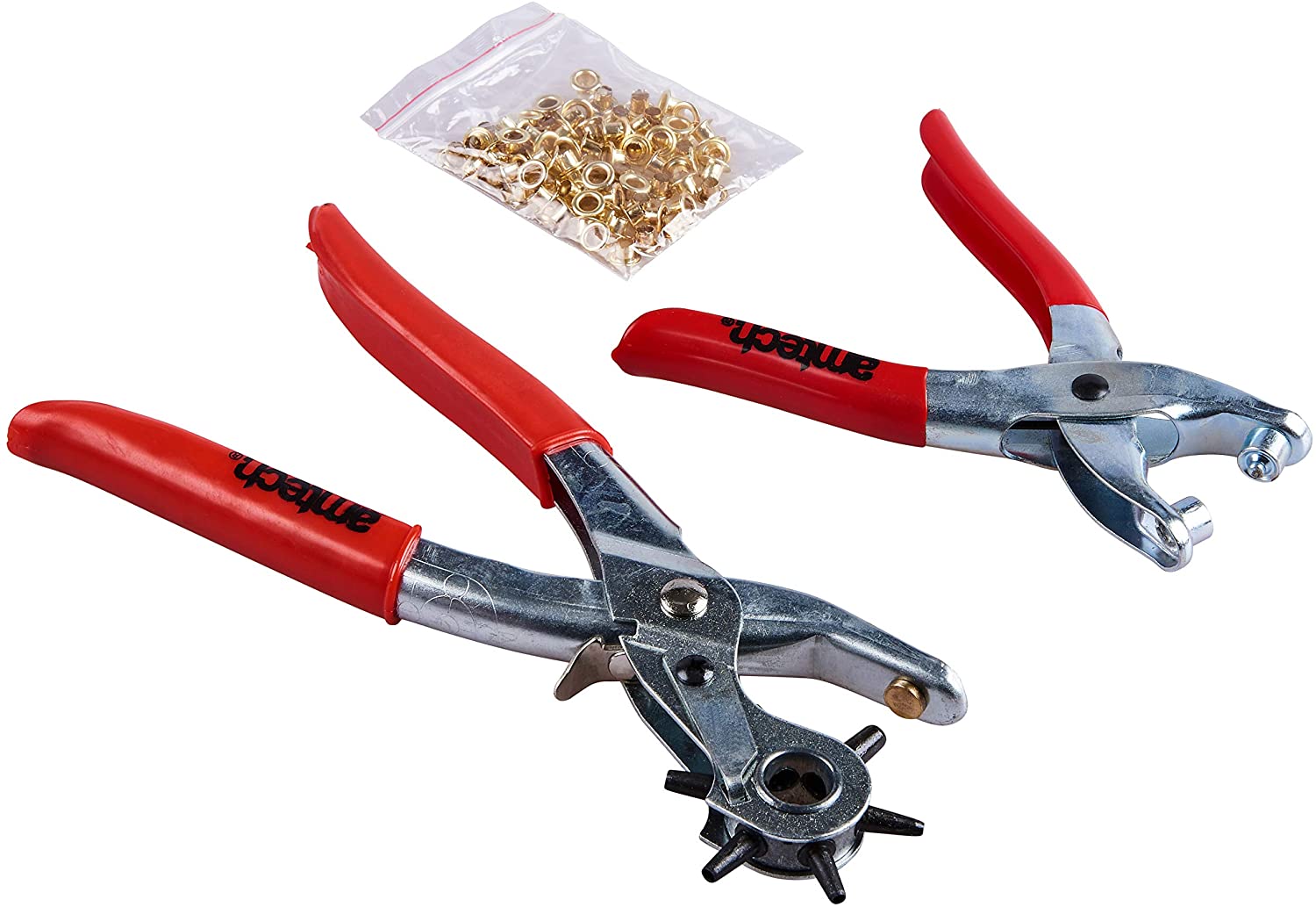 Amtech B1460 LEATHER PUNCH & EYELET PLIER SET - WITH 100pc EYELETS, Red - Image 2