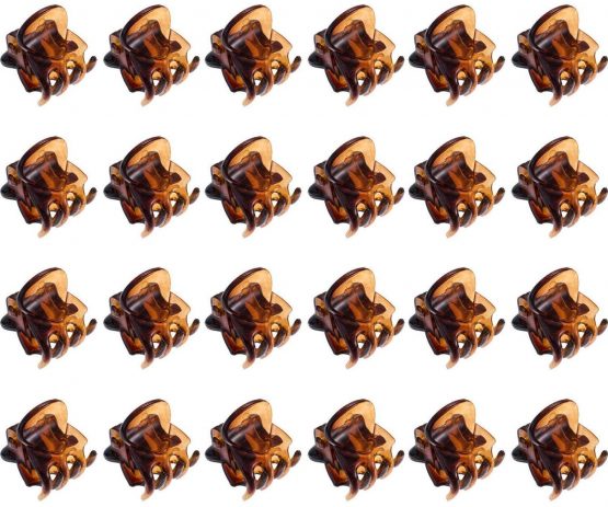 Rmeet Mini Hair Clips,24 Pack Tiny Hair Claws Plastic Pins Clamps Small Jaw Clip for Girls Women Lady 1.5CM Brown