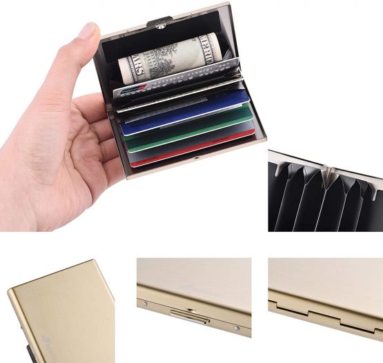 RFID Slim Metal Credit Card Holder Wallet for Ladies and Men,Credit Card Caes for Against Electronic Pickpockets & Identity Theft. (Gold) - Image 3