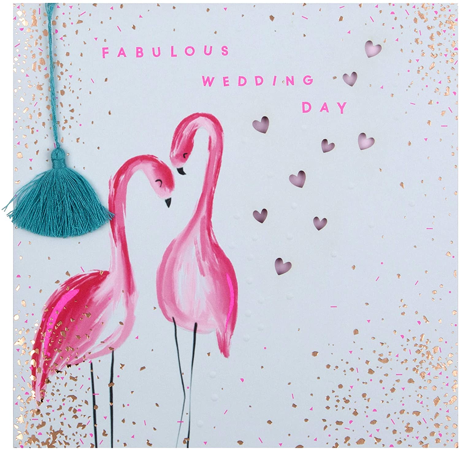 Hallmark Wedding Congratulations Card - Contemporary Square Design with Neon Flamingos, Wedding Card Flamingo, 16 cm x 16 cm