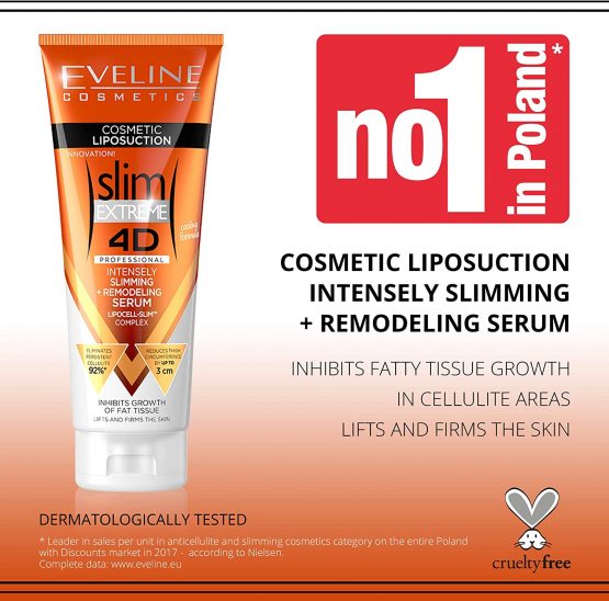 Eveline Cosmetics Slim Extreme 4D Professional Intensely Slimming + Remodeling Serum | 250 ml | Fat Burning Cellulite Slimming Hot Cream | Cooling Formula | Flat Belly, Slim Arms, Legs, Abdomen - Image 2