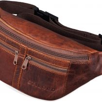 STILORD 'Echo' Vintage Bum Bag Leather Pouch Bag Fanny Pack Vintage Belt Bag for Men and Women 7 Inch for Mobile Phone Travel Festival Unisex Genuine Leather, Colour:Mocca - Dark Brown