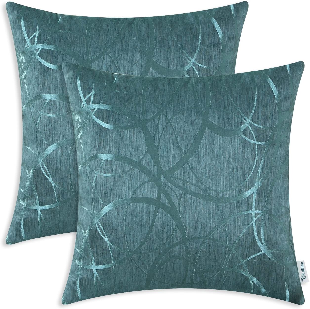 CaliTime Pack of 2 Cushion Covers Throw Pillow Cases Shells for Couch Sofa Home Decor Modern Shining & Dull Contrast Circles Rings Geometric 45cm X 45cm Teal