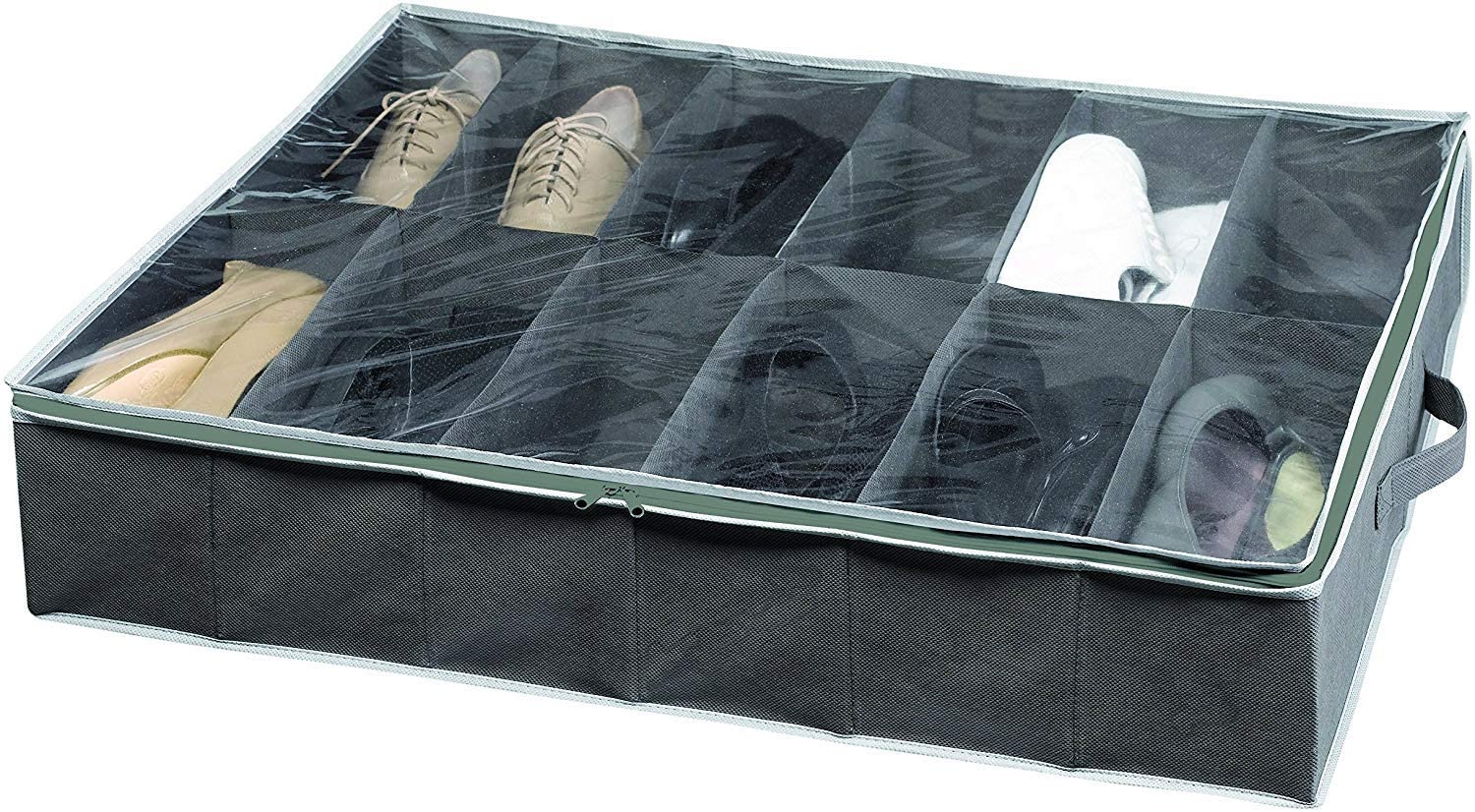 Dora 12 Compartment Under bed Shoe Storage Bag, Dark Grey WxDxH 76 x 60 x15cm 