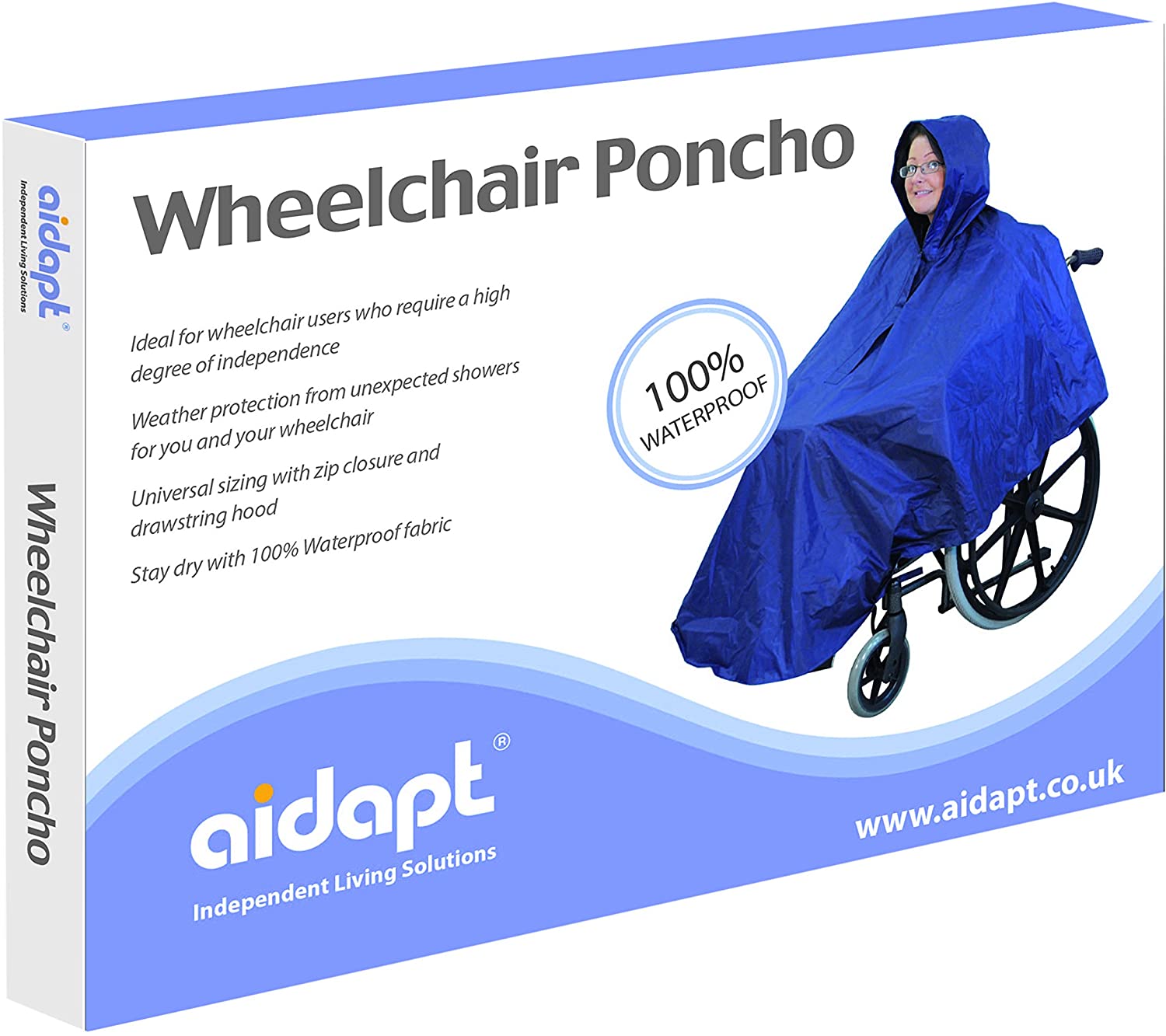 Aidapt Waterproof Wheelchair Poncho. Full Weather Protection, Showers, Rain, Cold, Drawstring Hood, Elasticated Cuffs - Image 2
