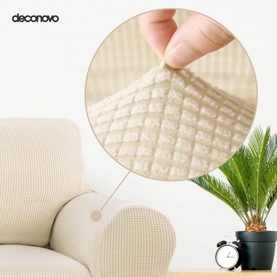 Deconovo Christmas Decorations Full Coverage Sofa Covers 2-Piece Fitted Spandex Sofa Furniture Protector Slipcover Jacquard Stretch Anti-wrinkle Slip Resistant Couch Cover(Chair, Red) - Image 4