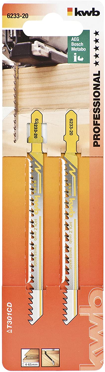 kwb Jigsaw Blades for Wood Made Of Flexible Hcs Steel With Single-Cam Shank (T-Shank), Grooving tooth