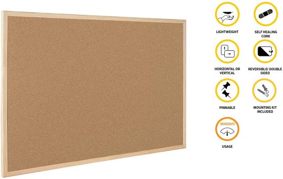 Bi-Office MC010012010 400 x 300 mm Wood Frame Cork Notice Board - Image 2