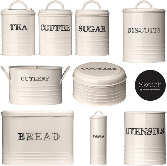 Premier Housewares Sketch Tea/Coffee/Sugar Canisters - Set of 3, Cream - Image 3