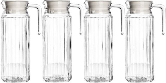 Get Goods Set of 4 New Large 1L Ravenhead Kitchen Fridge Glass Pitcher Water Milk Juice 1 Litre Jugs & Lids