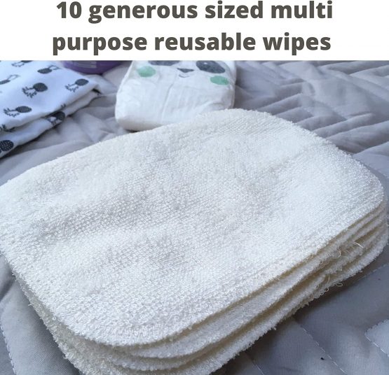 Mama Designs Bamboo Reusable Baby Wipes - 10 Eco Friendly Super Soft Washable Baby Cloths, Naturally Absorbent & Antibacterial Flannels for Delicate Skin Face Hands - Image 2