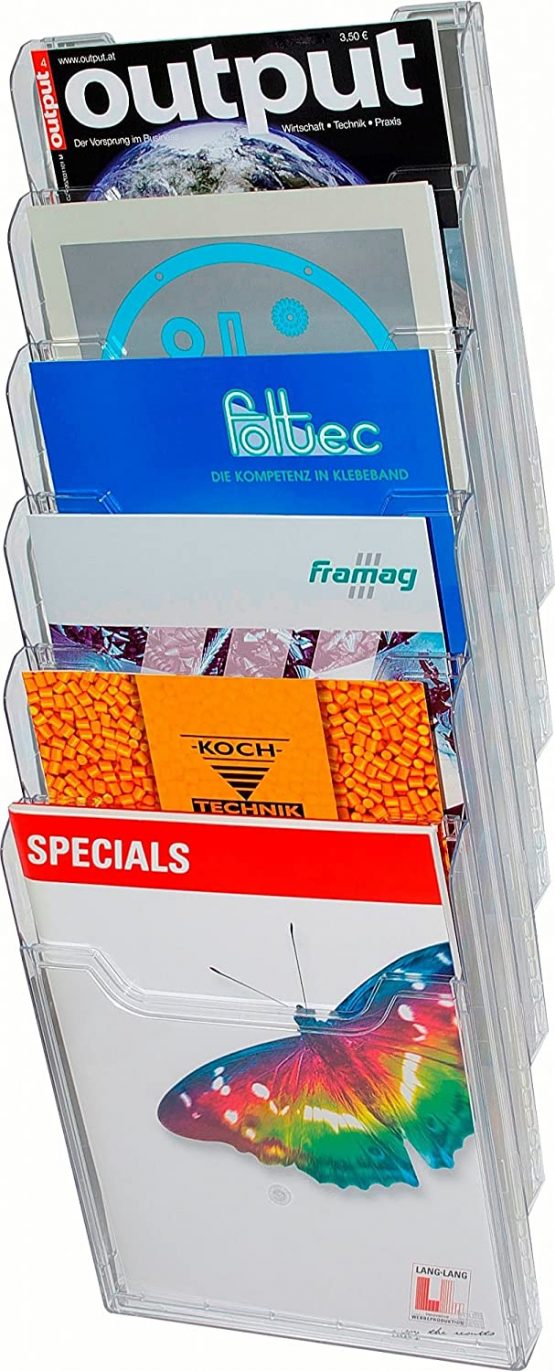 Exacompta Wall Literature Holder, 155x239x665mm, A4 Vertical, 6 Compartments - Clear - Image 2