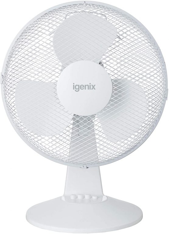Igenix DF1210 Portable Desk Fan, 12 Inch, 3 Speed, Quiet Operation, Oscillating, Desktop/Bedside Fan, Ideal for Home and Office, White
