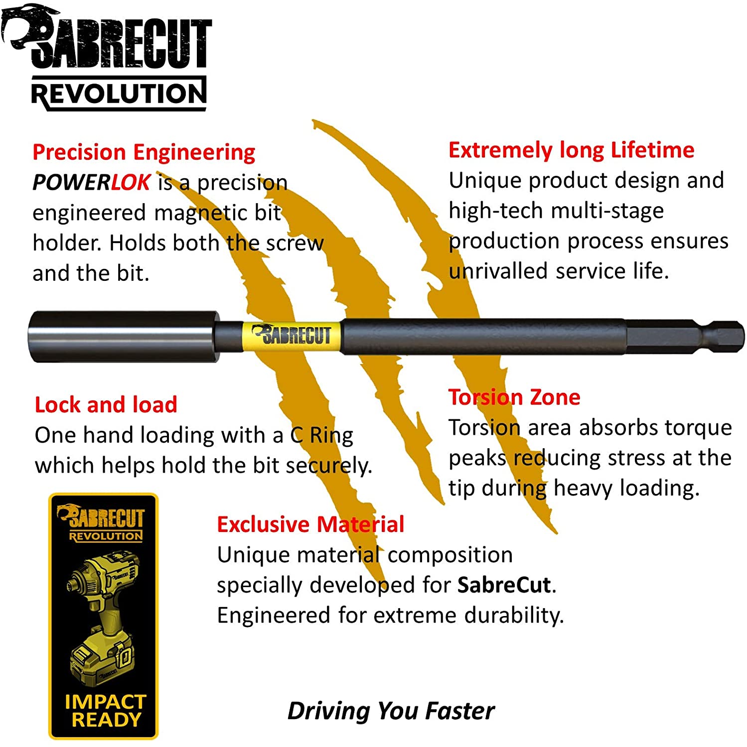 7 Piece SabreCut SCRK7 Magnetic 60mm 152mm and 305mm Professional Impact Bit Holders with 4 x 32mm PZ2 Screwdriver Impact Bits - Image 3